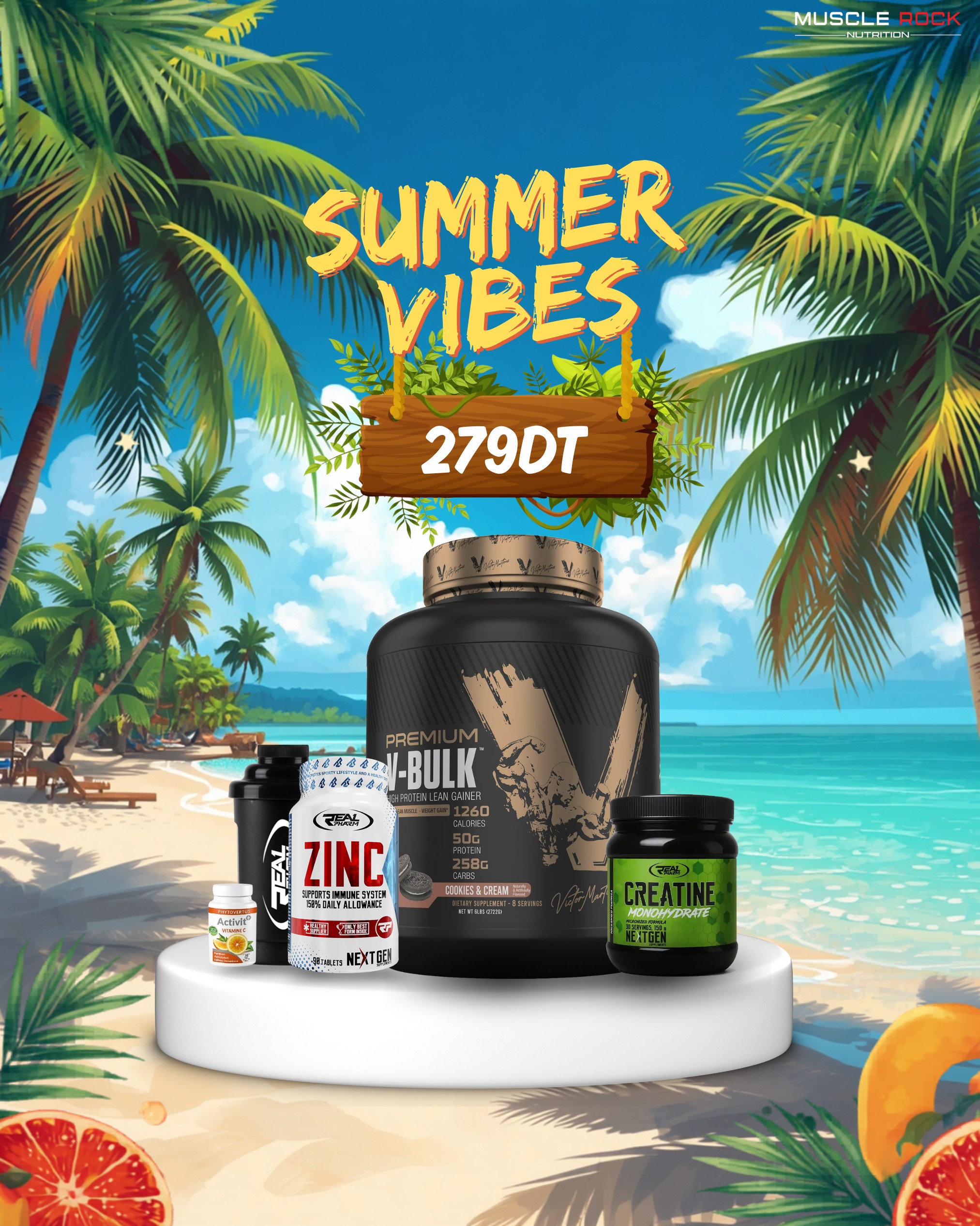 V-Bulk Premium + Real Pharm Zinc +Creatine + Vit C + Shaker