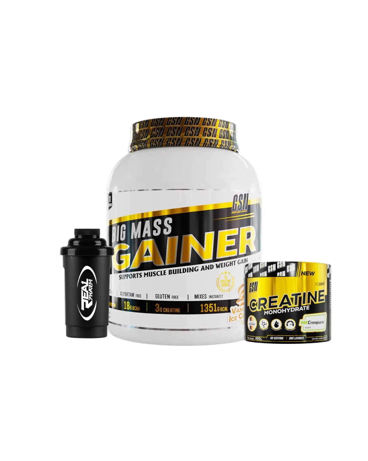 Pack Big Mass Gainer Vanille 3KG + Shaker + Creatine Monohydrate Creapure 300G