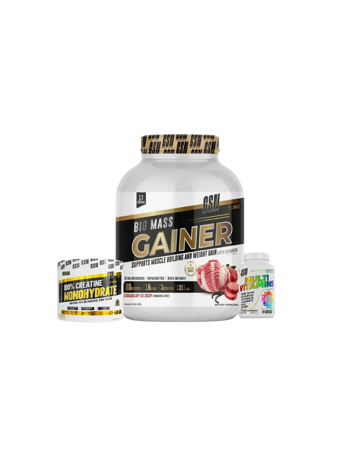 Pack Big Mass Gainer 3KG + Creatine Monohydrate + Multivitamines — image 1