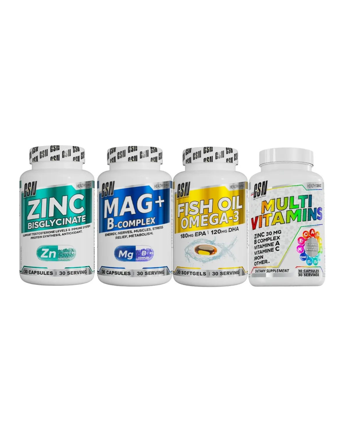 Pack Santé Complet : Zinc + Mag+ B-Complex + Fish Oil Omega-3 + Multivitamines — image 1