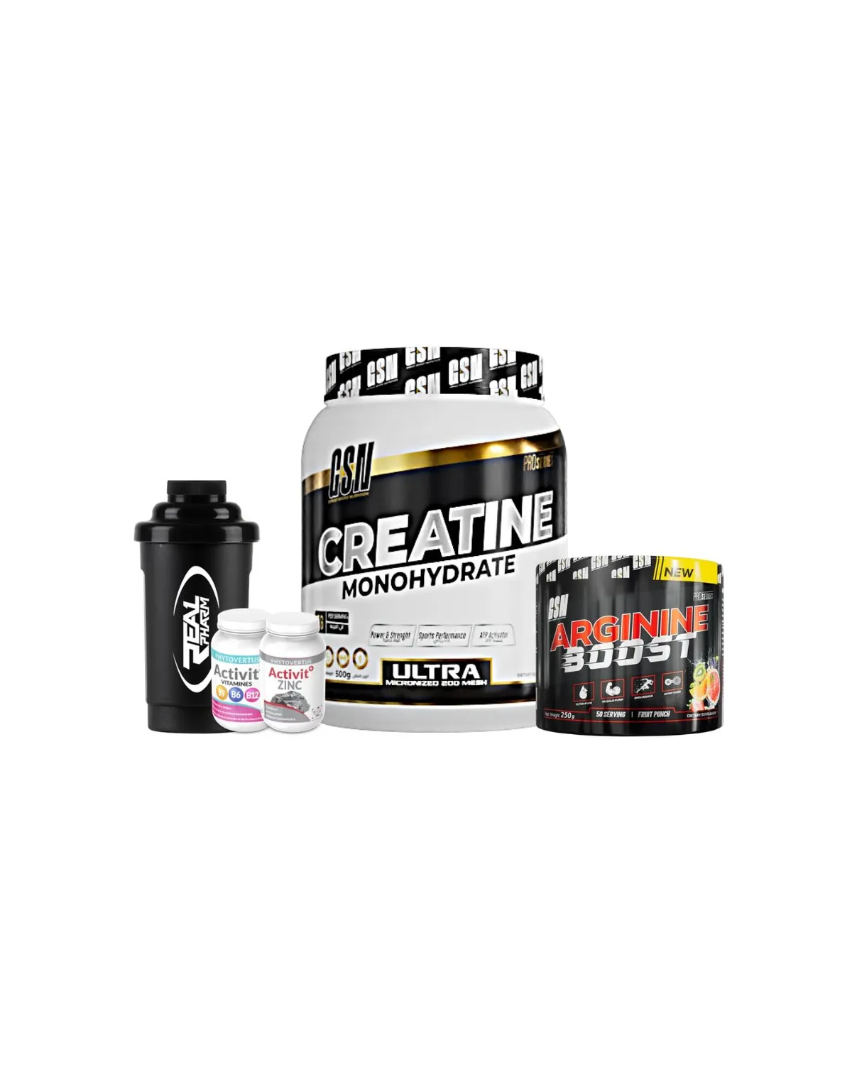 Pack Creatine Monohydrate + Shaker + Activit Vitamines/Zinc + Arginine Boost — image 1