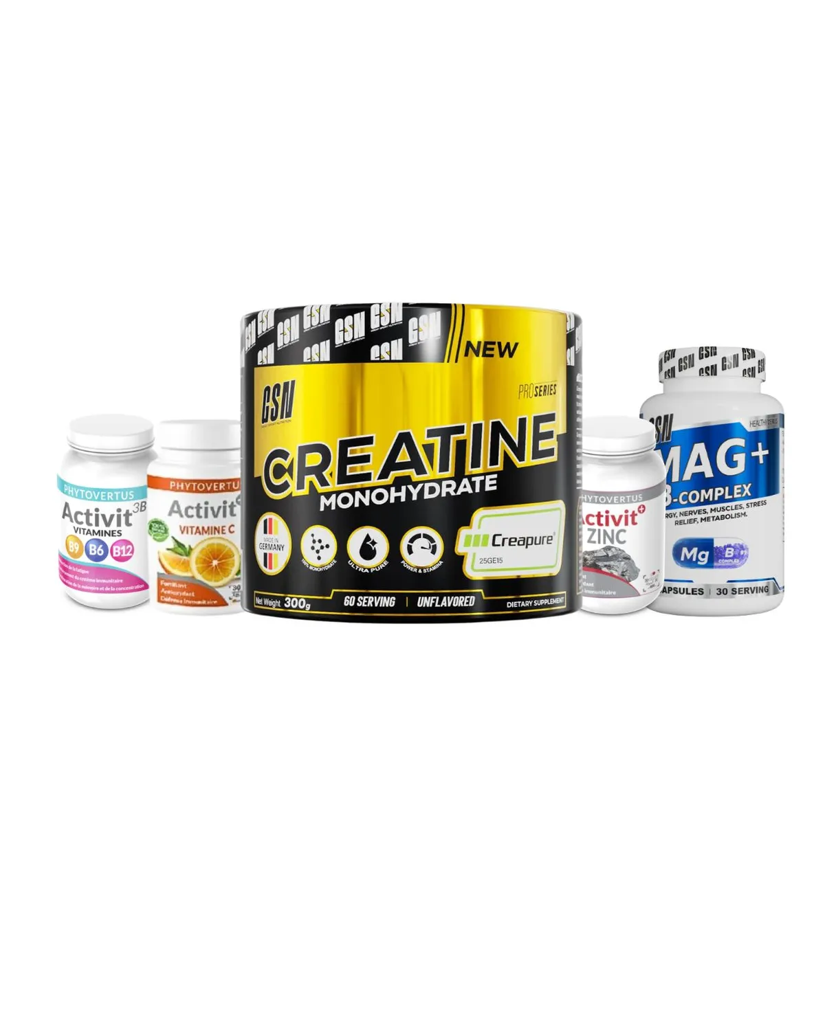 Pack Creatine Monohydrate Creapure® 300g + Activit Vitamines/Zinc/Vitamine C + Mag+ B-Complex — image 1